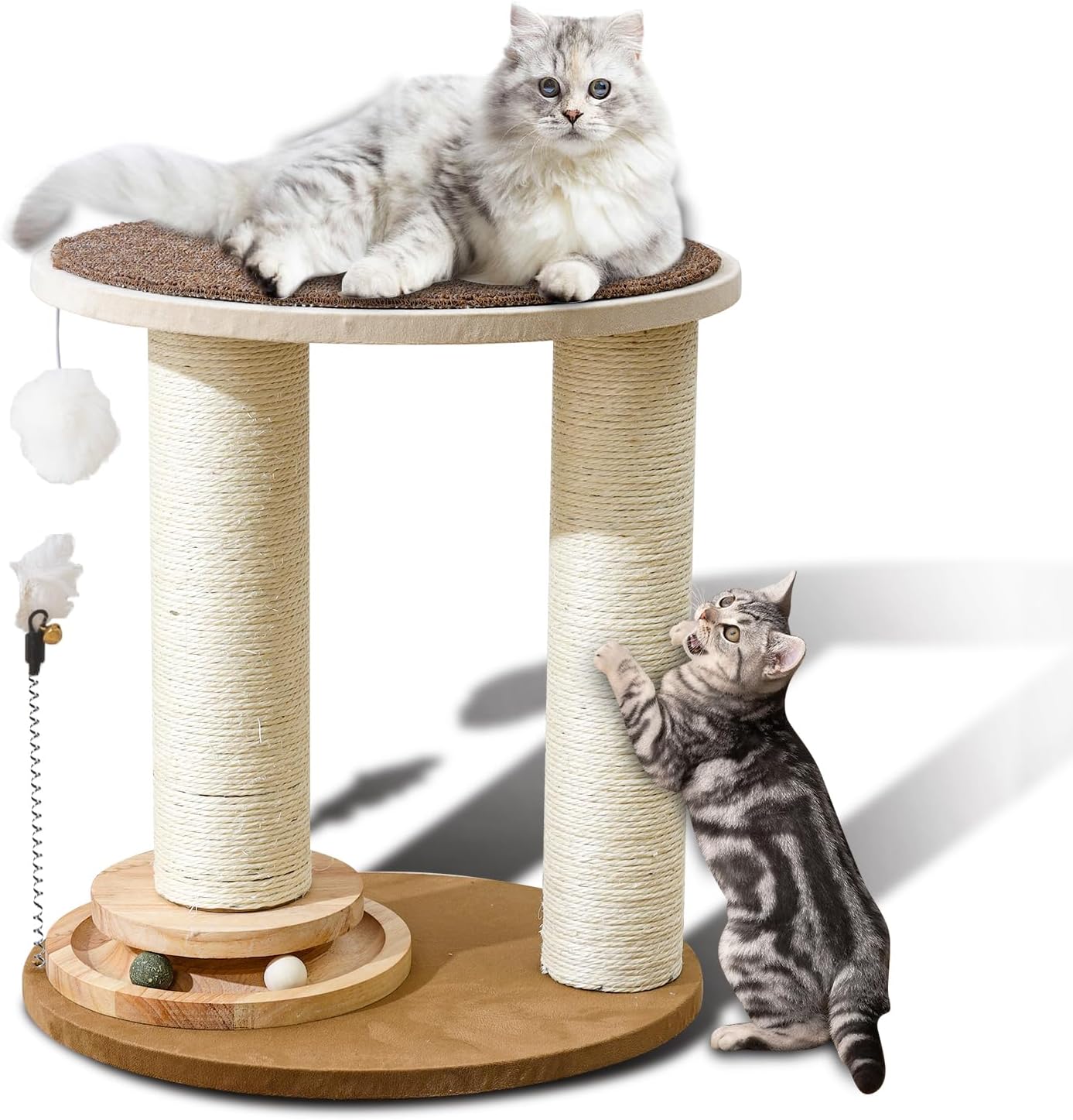 Wood Cat Tree Tower with Scratching Posts for Indoor Cats