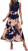 BTFBM Women Casual Sleeveless Summer Midi Dress - Flowy Patchwork