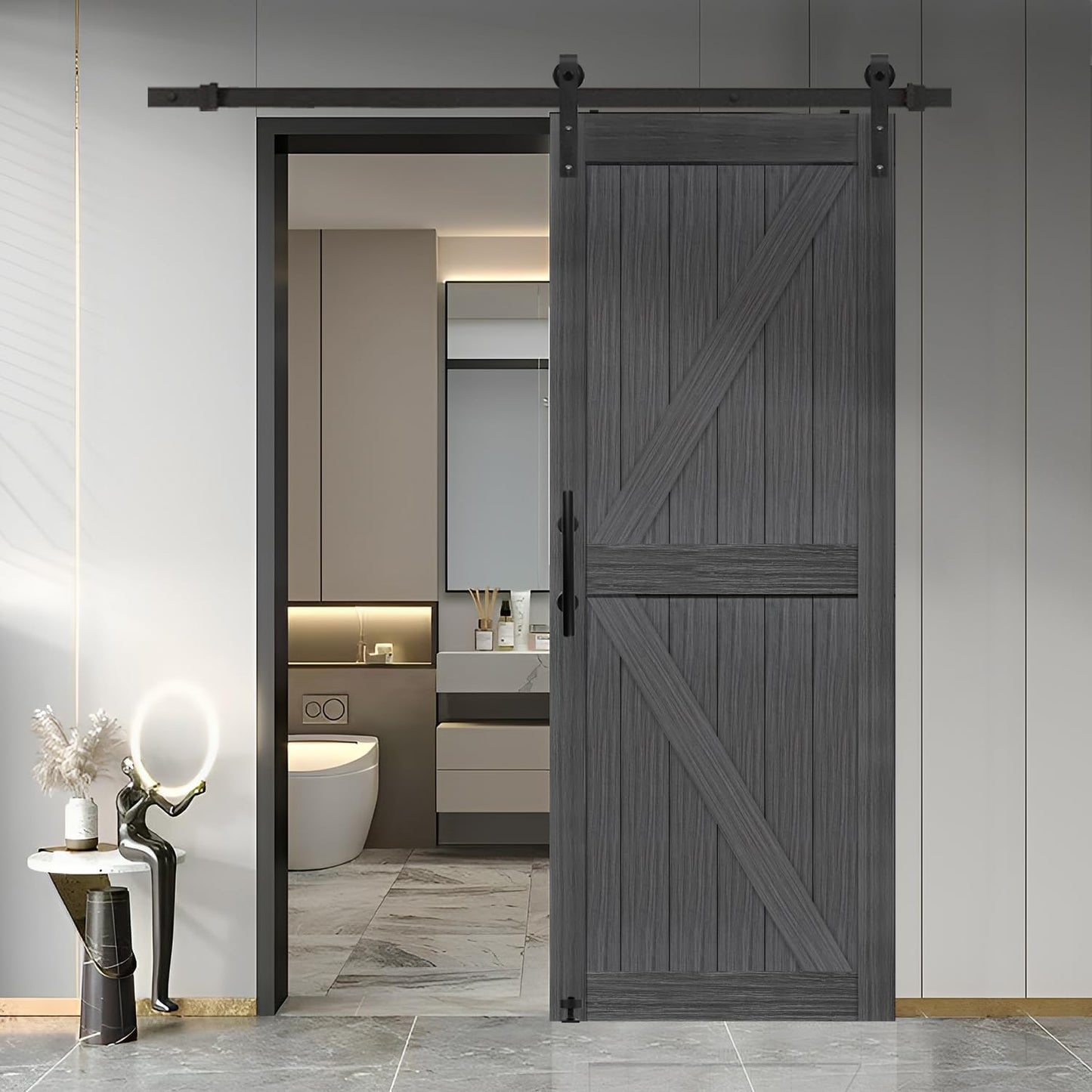 30in x 84in Deep Gray Barn Door with Sliding Hardware Kit