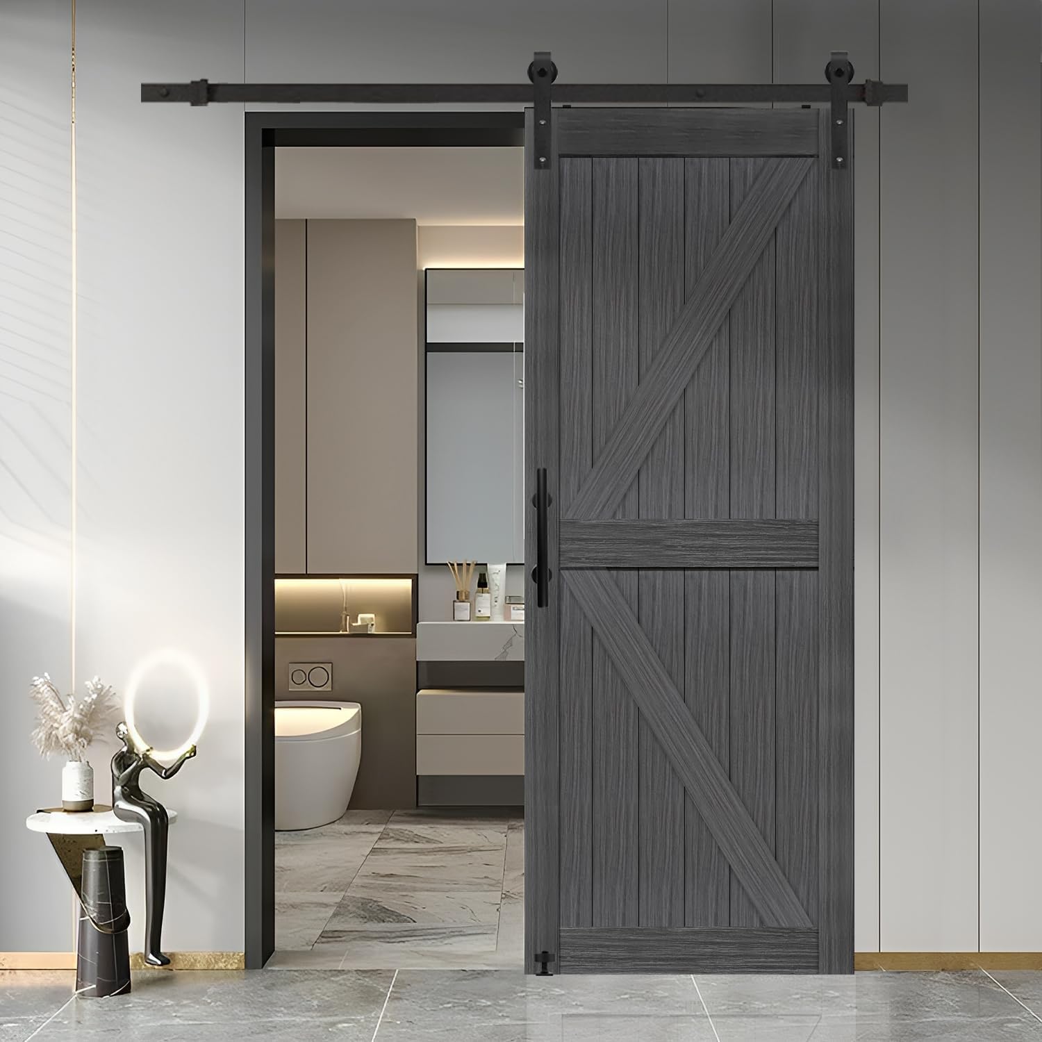 30in x 84in Deep Gray Barn Door with Sliding Hardware Kit