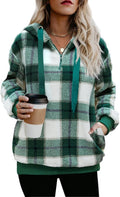 Womens Sherpa Pullover Fuzzy Hoodie - Oversized Plaid Warmth