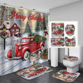 Christmas Shower Curtain Set Vintage Red Truck Cloth - Holiday Bath