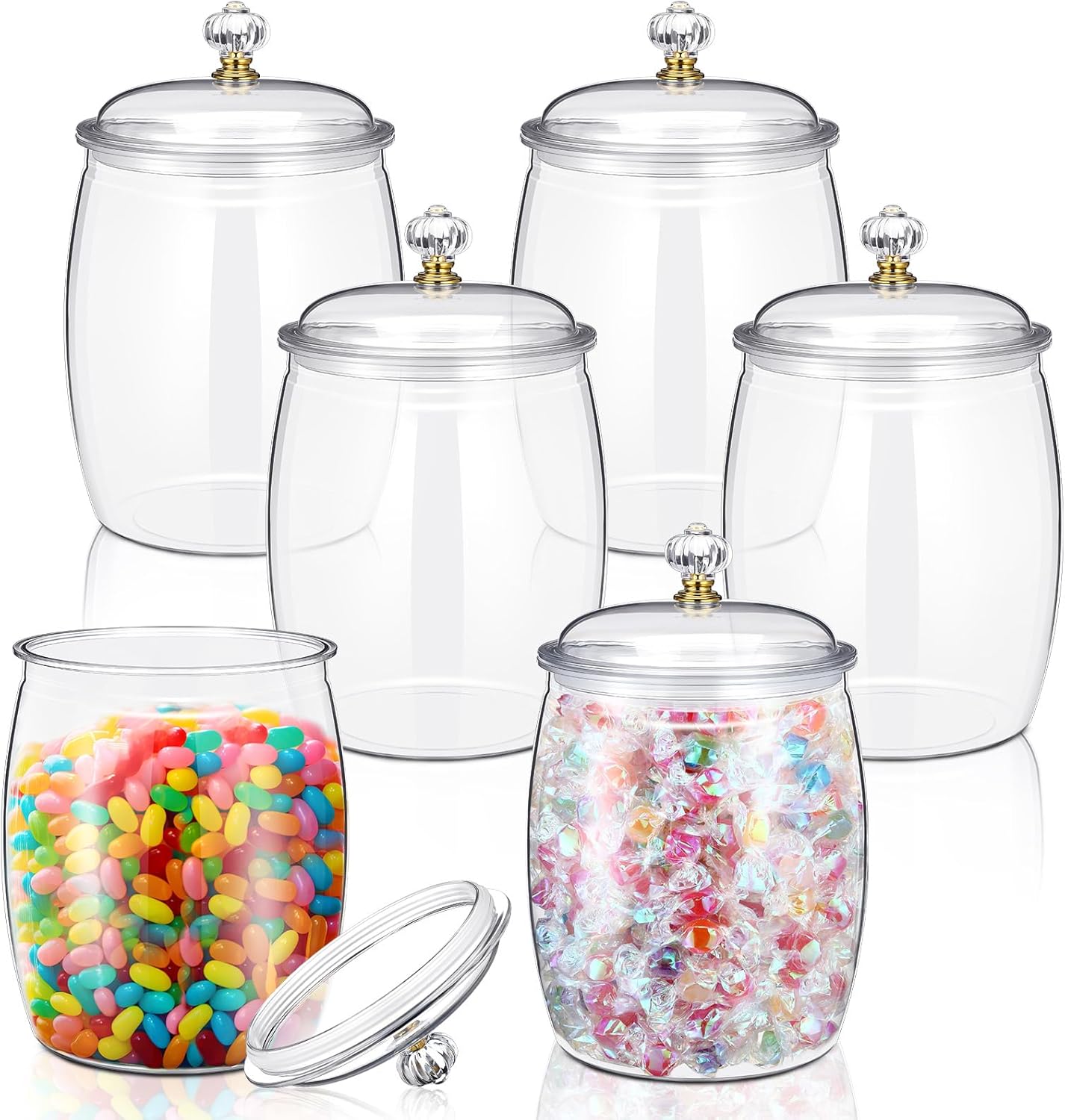 Nuogo 6 Pcs Clear Plastic Candy Jars with Lids for Storage