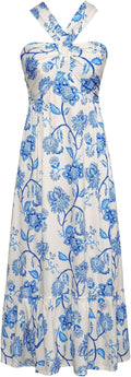 Women's Criss Cross Halterneck Floral Maxi Dress for Summer Style