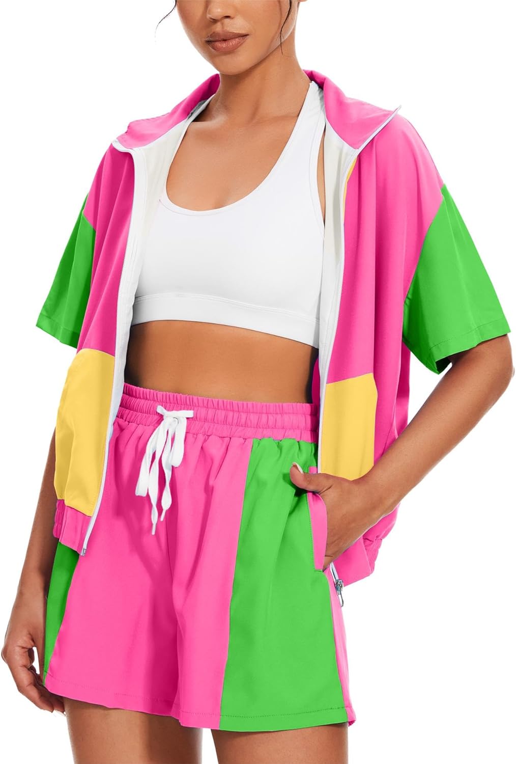 UOUA Women's 80s Color Block Tracksuit for Fun Summer Vibes