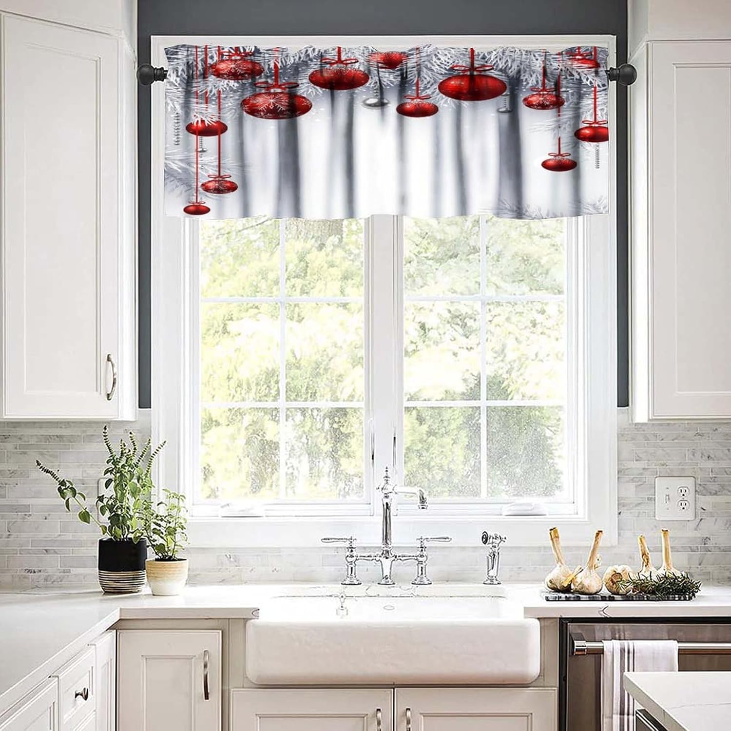 Rustic Christmas Valance Curtain - Festive Winter Decor!