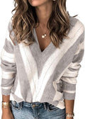 PRETTYGARDEN Long Sleeve Striped V Neck Sweater for Women - Cozy Fall
