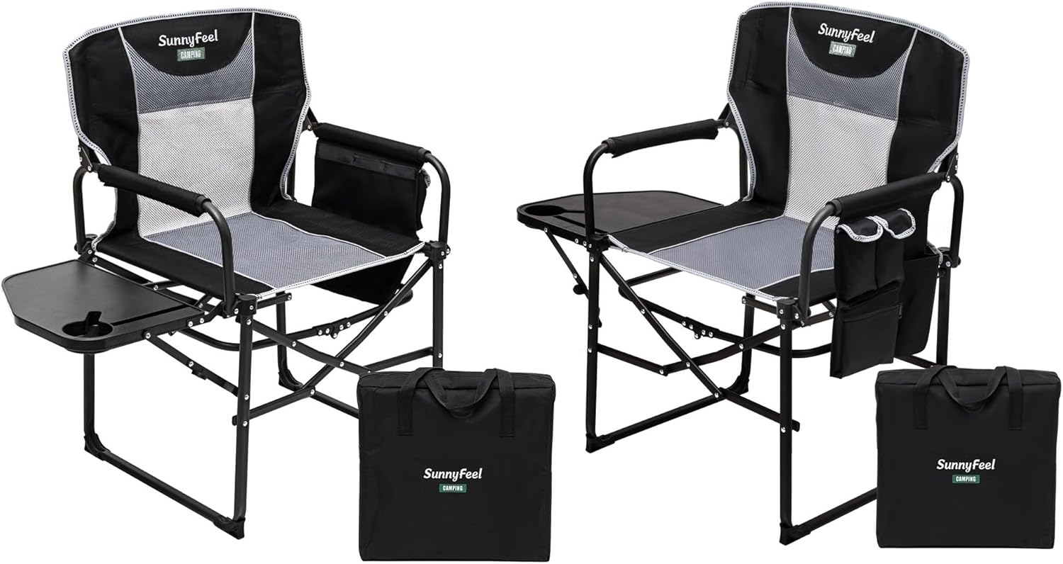 SUNNYFEEL 2 Pack Oversized Camping Chairs with Table - Ultimate Outdoor Comfort