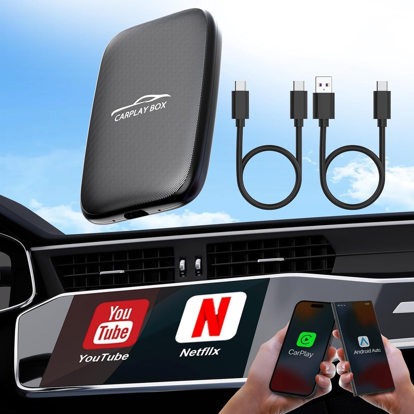 Wireless Carplay Adapter: Upgraded 2024 Model with Netflix & YouTube Support