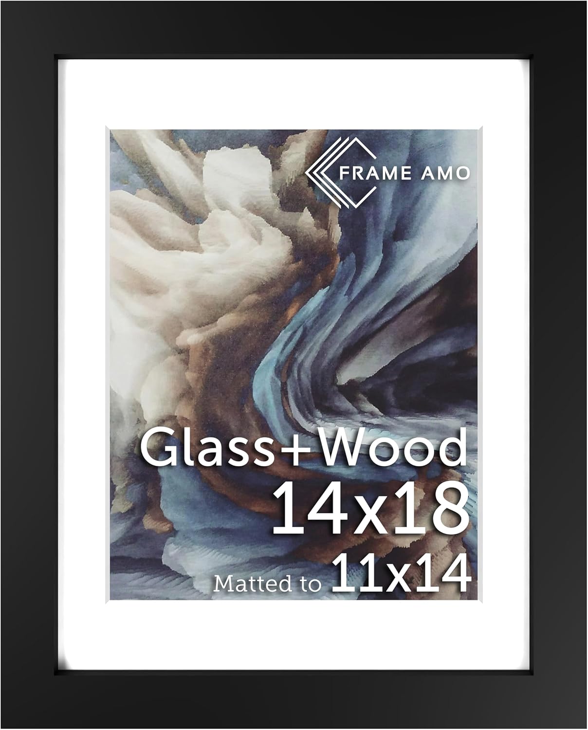14x18 Black Solid Wood Poster Frame with White Mat for Images