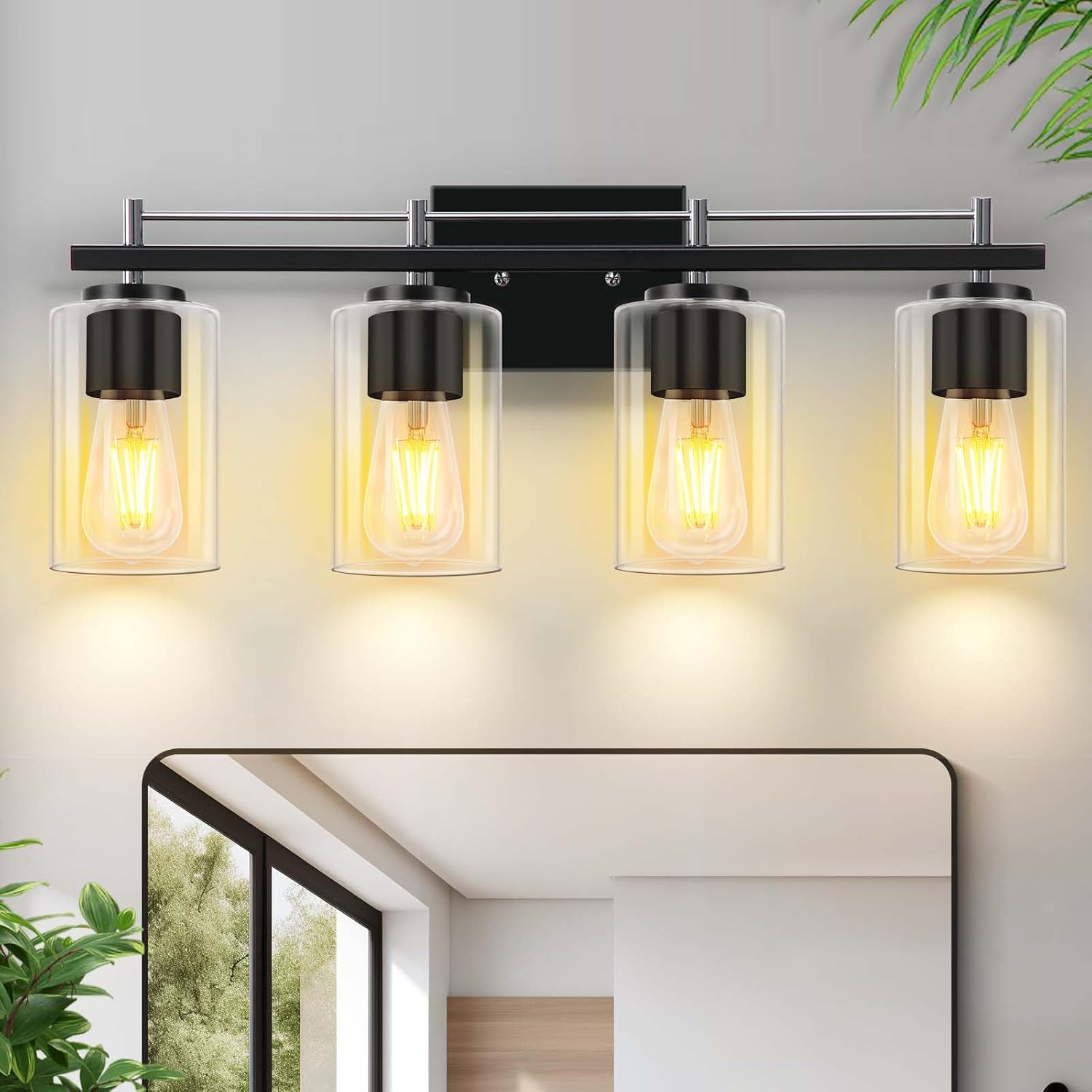4-Lights Black & Silver Bathroom Light Fixtures for Modern Spaces