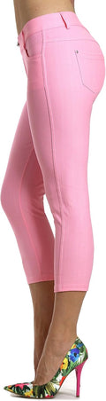 Women's Jean Look Jeggings Tights - Slimming Cotton-Blend Capri S-XXXL