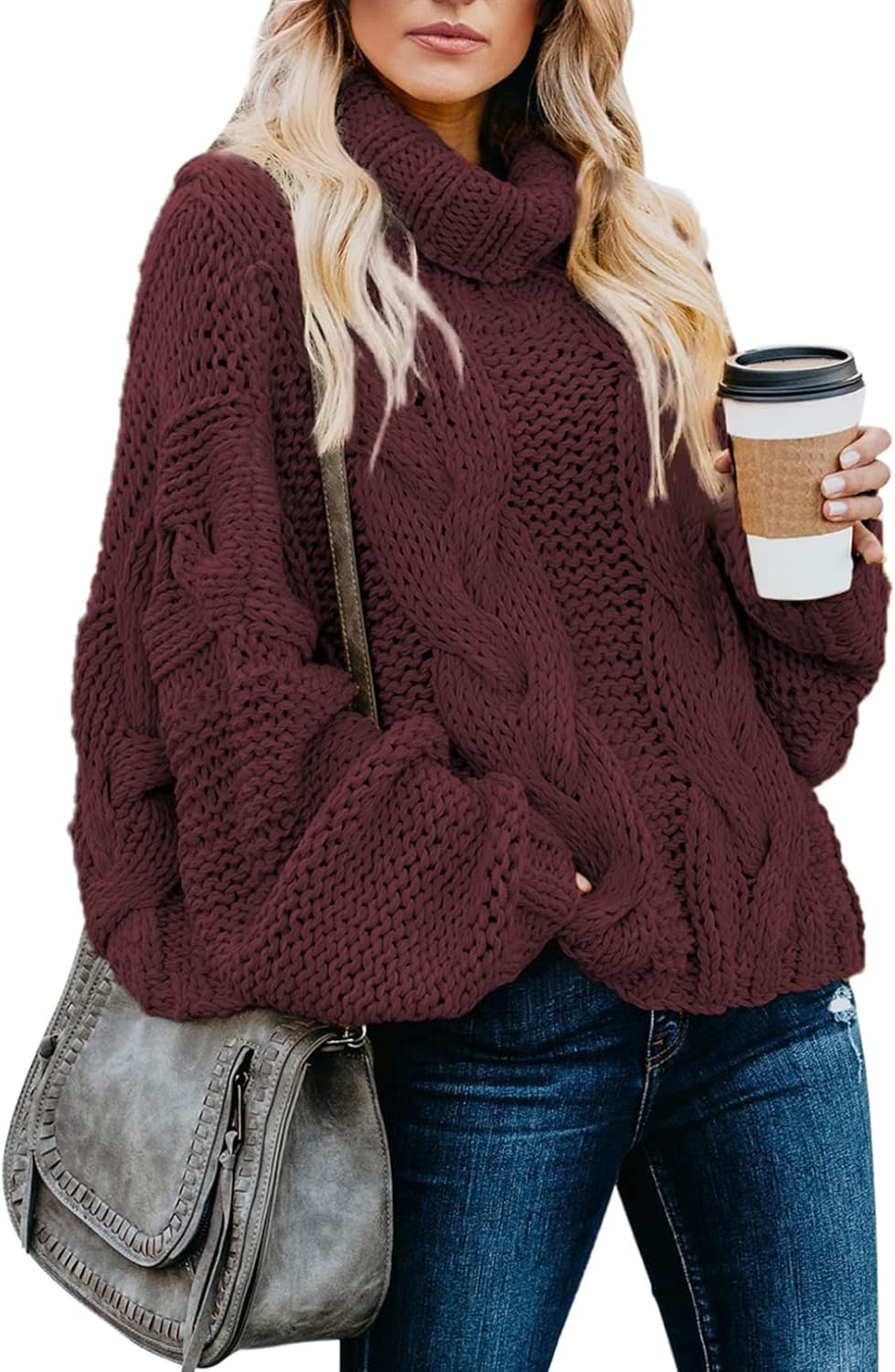 Dokotoo Womens Turtleneck Balloon Long Sleeve Sweater Pullover