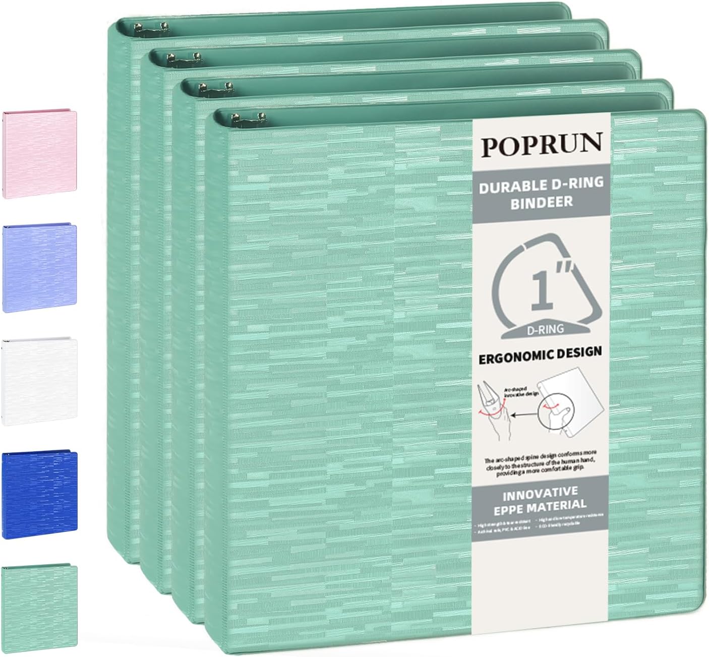 POPRUN 3 D Ring Binder 1 Inch, Eco-Friendly & Durable Organizer