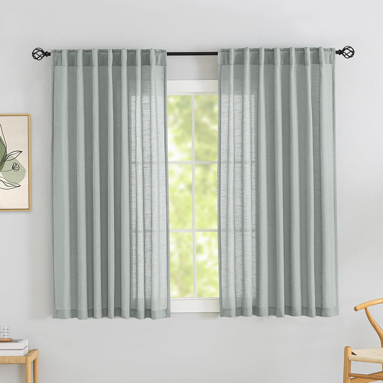 Flax Linen Curtains 72 Inches Long for Rustic Farmhouse Decor