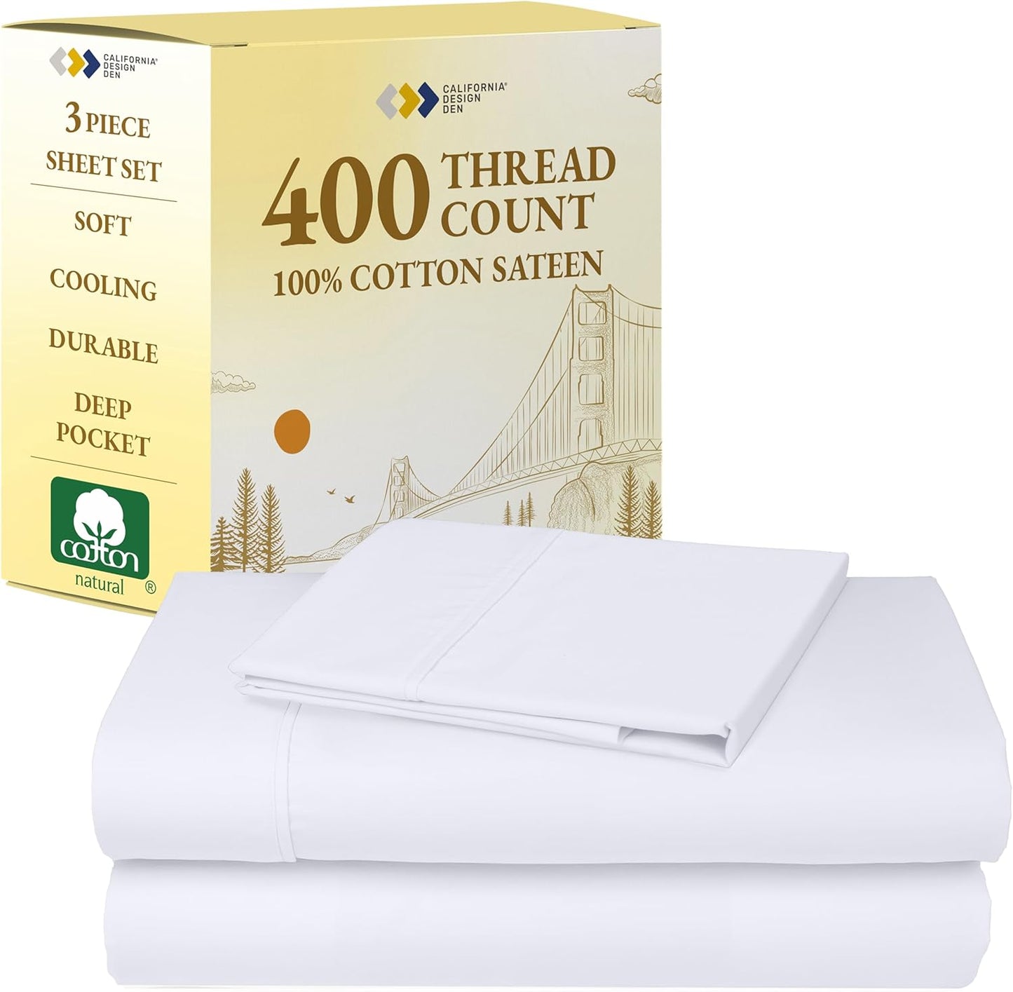 California Design Den Twin Sheets Set - Soft 400 Thread Count