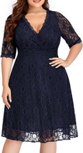 Women's Plus Size Lace Wrap V Neck Knee Length Cocktail Dress