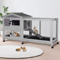62 in Rabbit Hutch with Chew-Proof Ramp & Waterproof Roof - 2-Story
