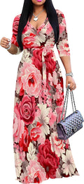 Plus Size Maxi Dress 3/4 Sleeves Bohemian Swing Dress - Comfortable go