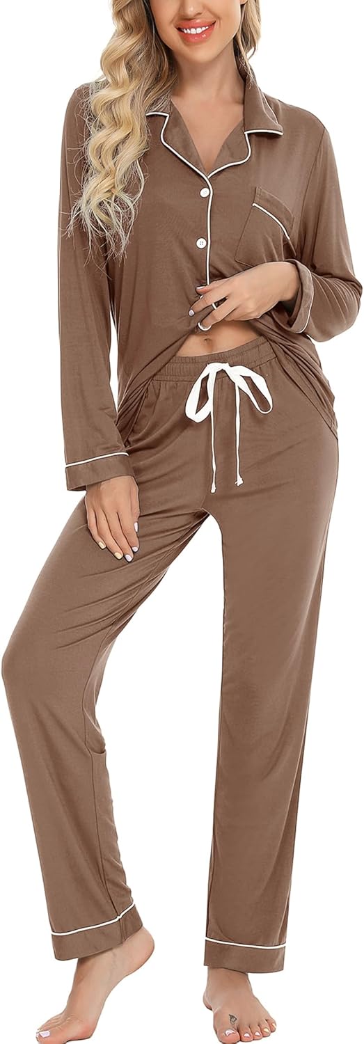 Leikar Button Up Pajama Set for Women - Soft Long Sleeve PJs