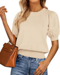 PRETTYGARDEN Puff Short Sleeve Sweater Top - Spring Summer Staple