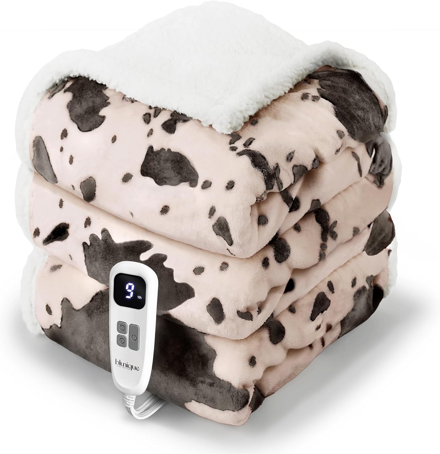 Cow Print Heated Blanket with 10 Heat Levels for Ultimate Comfort