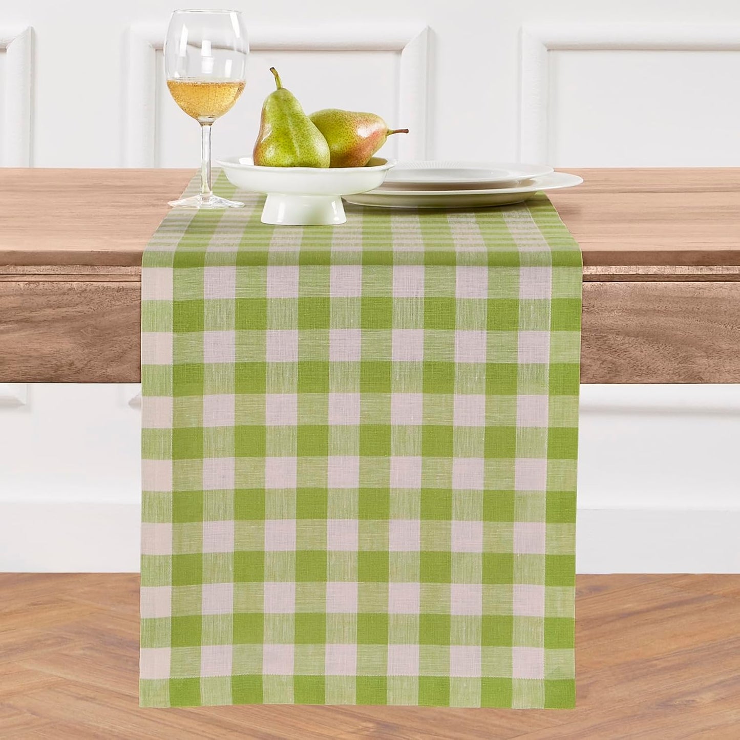 Elegant 100% Pure Linen Table Runner in Dark Citron and Cream