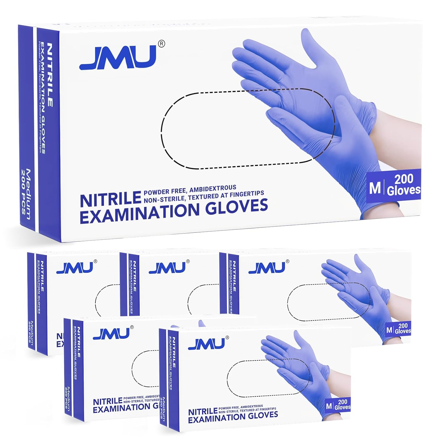JMU Medium Nitrile Gloves Case: 1200 Latex-Free Disposable Gloves, Violet Blue
