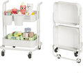 DTK 2 Tier Rolling Cart Small Metal Utility Cart - Foldable Storage