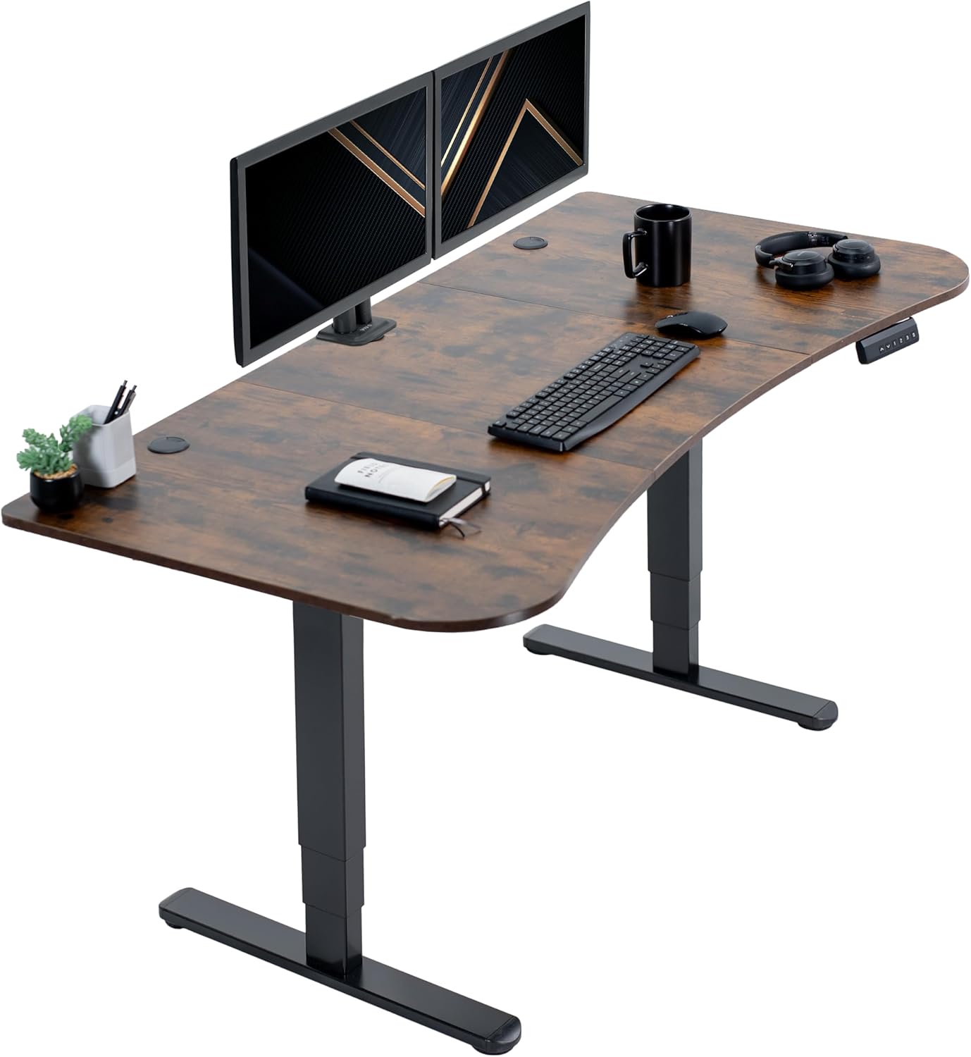 VIVO Electric Dual Motor Rustic Standing Desk with Memory Control