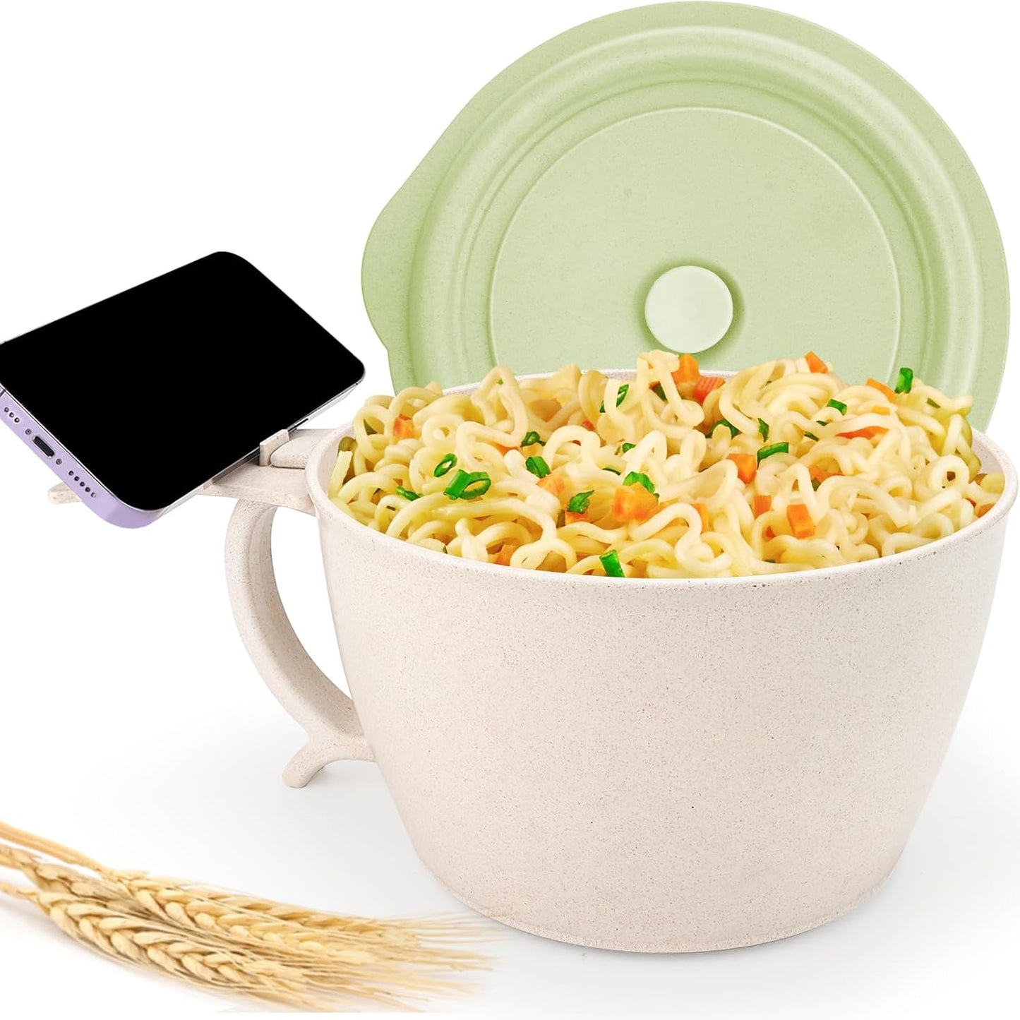 Multifunctional Microwave Ramen Bowl - Phone Stand, Dishwasher Safe, 40 oz