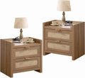 SICOTAS Rattan Night Stand Set of 2 with Charging Station