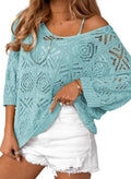 Dokotoo Crochet Hollow Out Off Shoulder Pullover - Lightweight Coverup