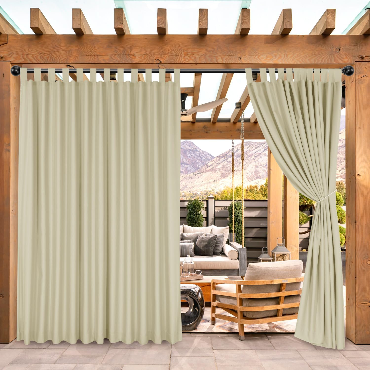 BONZER Wide Outdoor Curtains for Patio Waterproof Privacy Tab Top