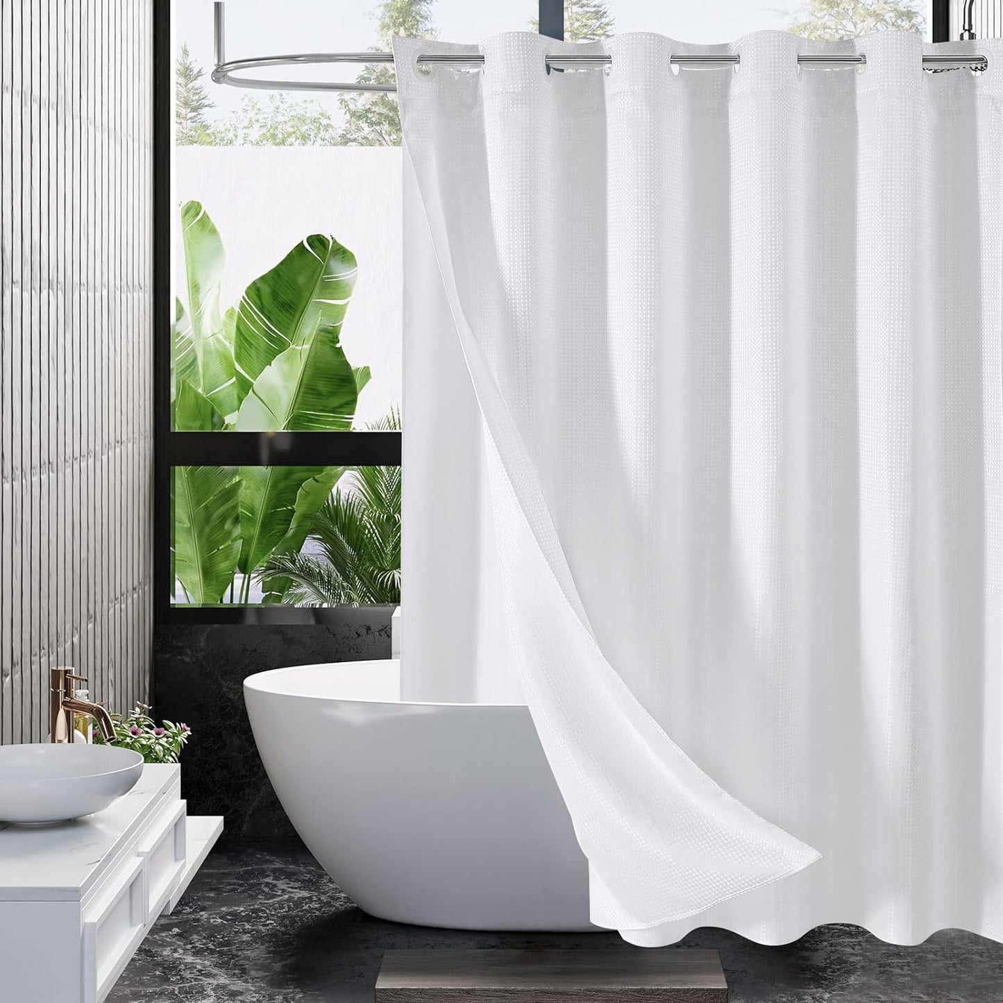 Luxury Spa Waffle Shower Curtain Set