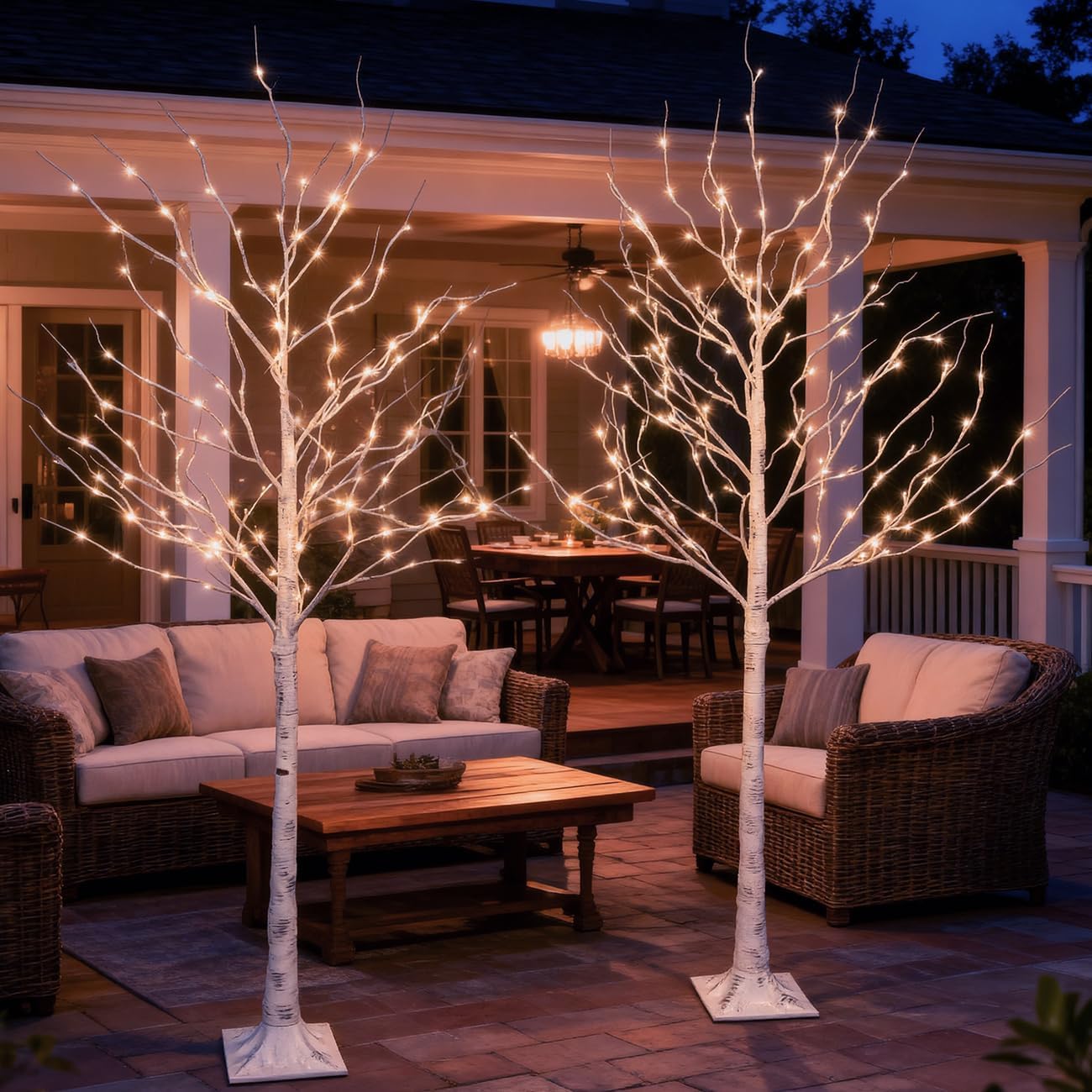 Lighted Birch Tree Set 6ft with Warm White LED Lights for Decor