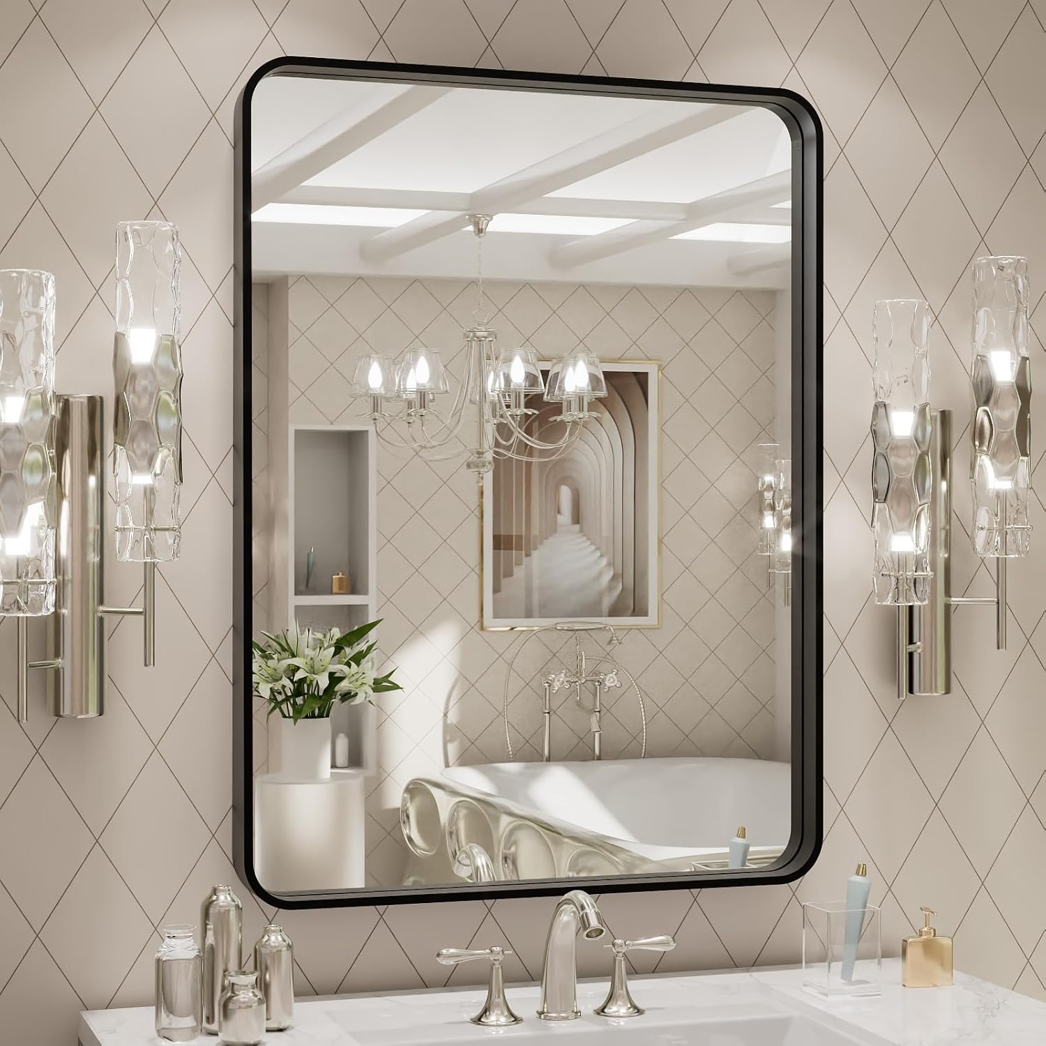 LOAAO 24X32 Inch Black Metal Framed Bathroom Mirror Review