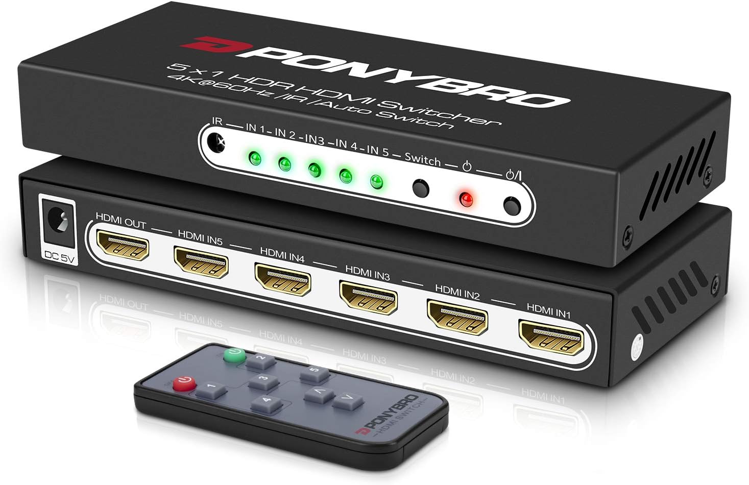 HDMI 2.0 Switch 5 Port 4K@60Hz Auto-Switching with Remote
