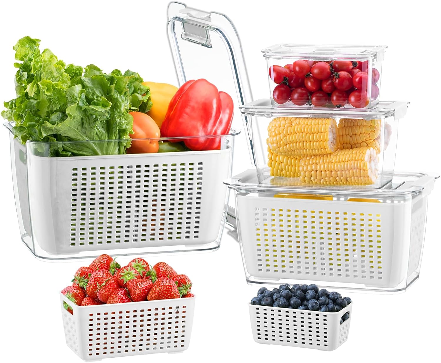 LUXEAR 4 Pack Produce Saver Containers for Fresh Fruits & Veggies