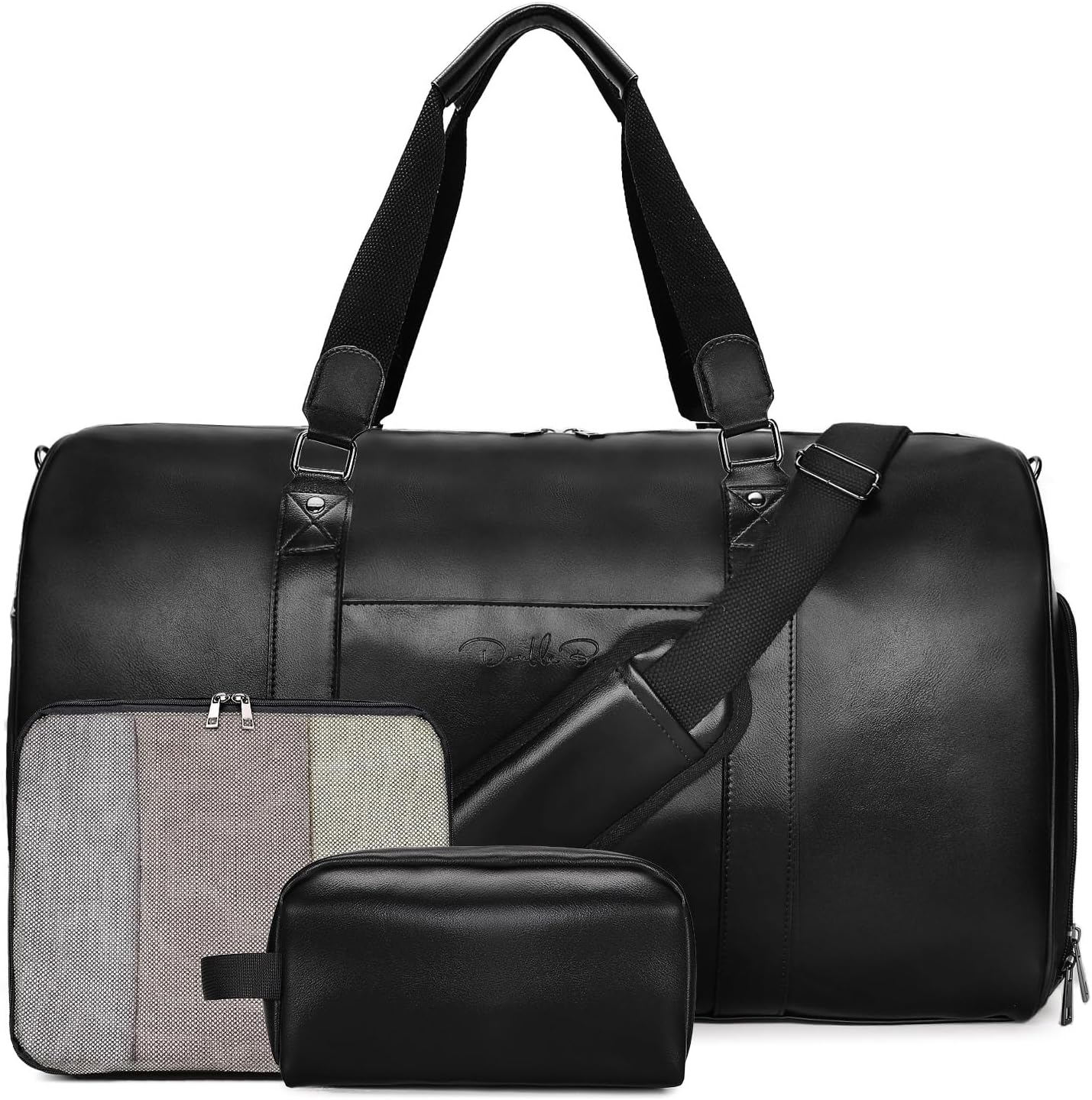 3-in-1 Leather Duffle Bag with Shoe Compartment for Travel