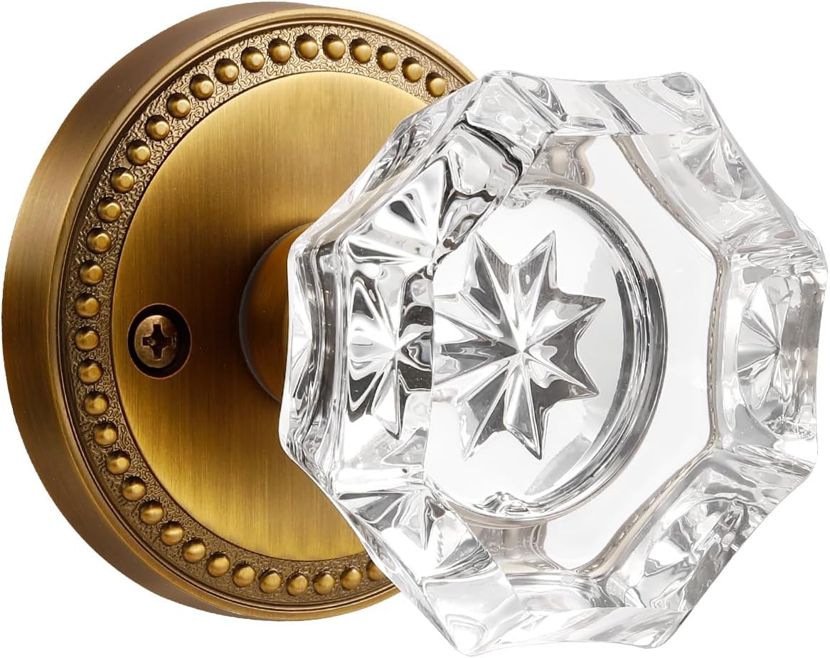 Antique Brass Door Knobs with Crystal Design for Passage Doors