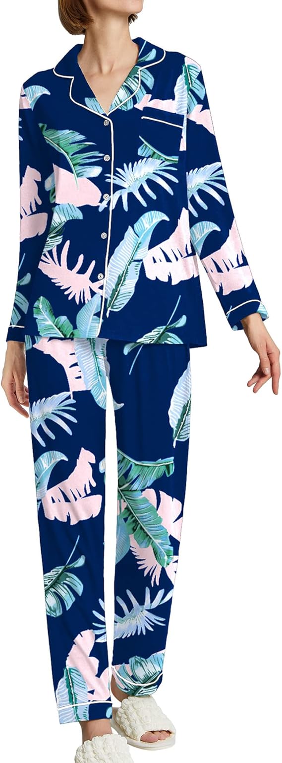 Ekouaer Pajamas Women's Long Sleeve Sleepwear Soft Button Down