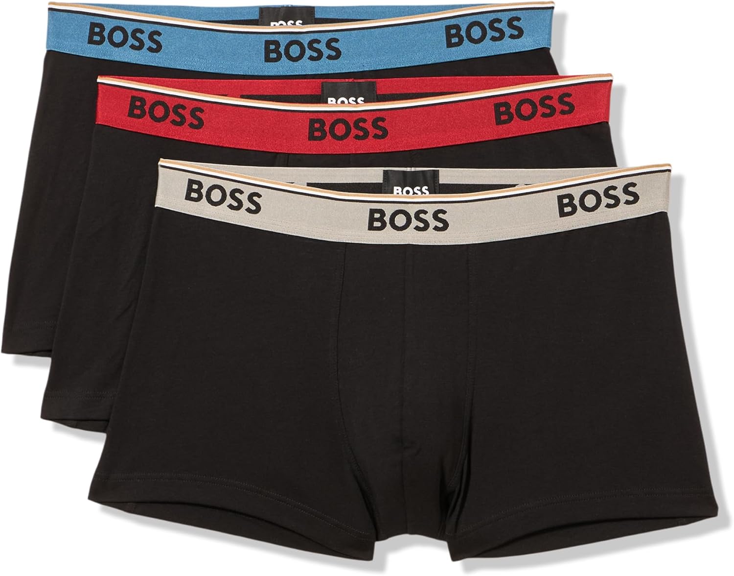 BOSS Men's 3-Pack Multi Color Bold Logo Trunks for Comfort