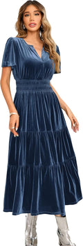 R.Vivimos Women's Velvet Tiered Ruffle Maxi Dress - Elegant