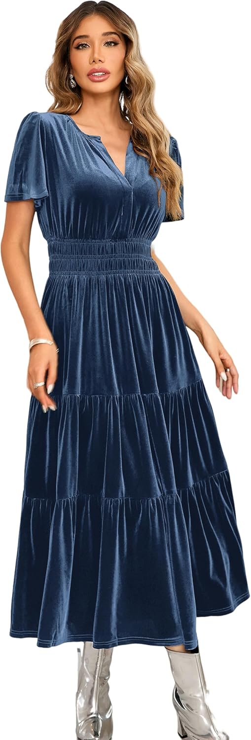 Elegant Women's Vintage Velvet Dress for Fall and Winter Wear