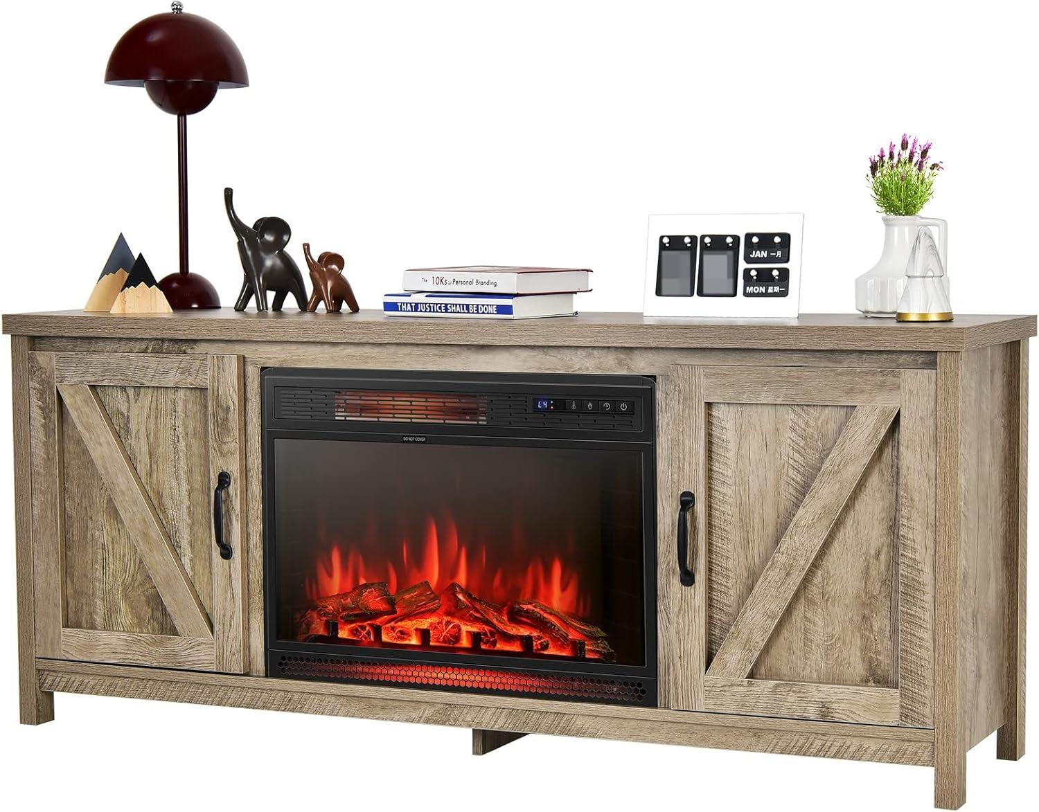 Tangkula 65 Fireplace TV Stand with Barn Doors