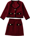 WDIRARA Girl's 2 Piece Houndstooth Tweed Jacket and Skirt (Style 1NZ1)