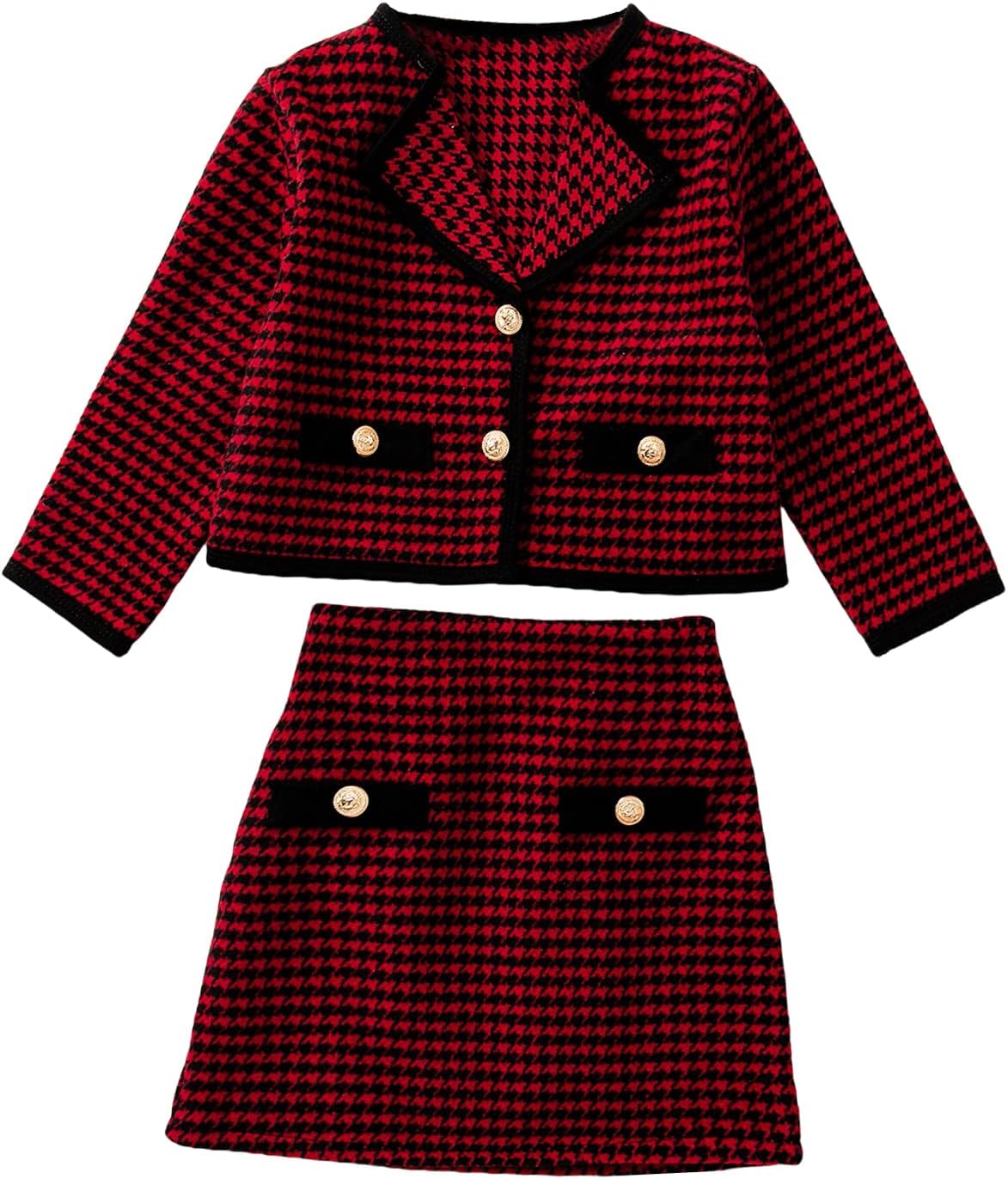 WDIRARA Girl's 2 Piece Houndstooth Outfits for Tea Parties
