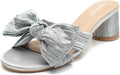 Women's Bowknot Low Chunky Heels Mules Sandals - Pleated Bridal