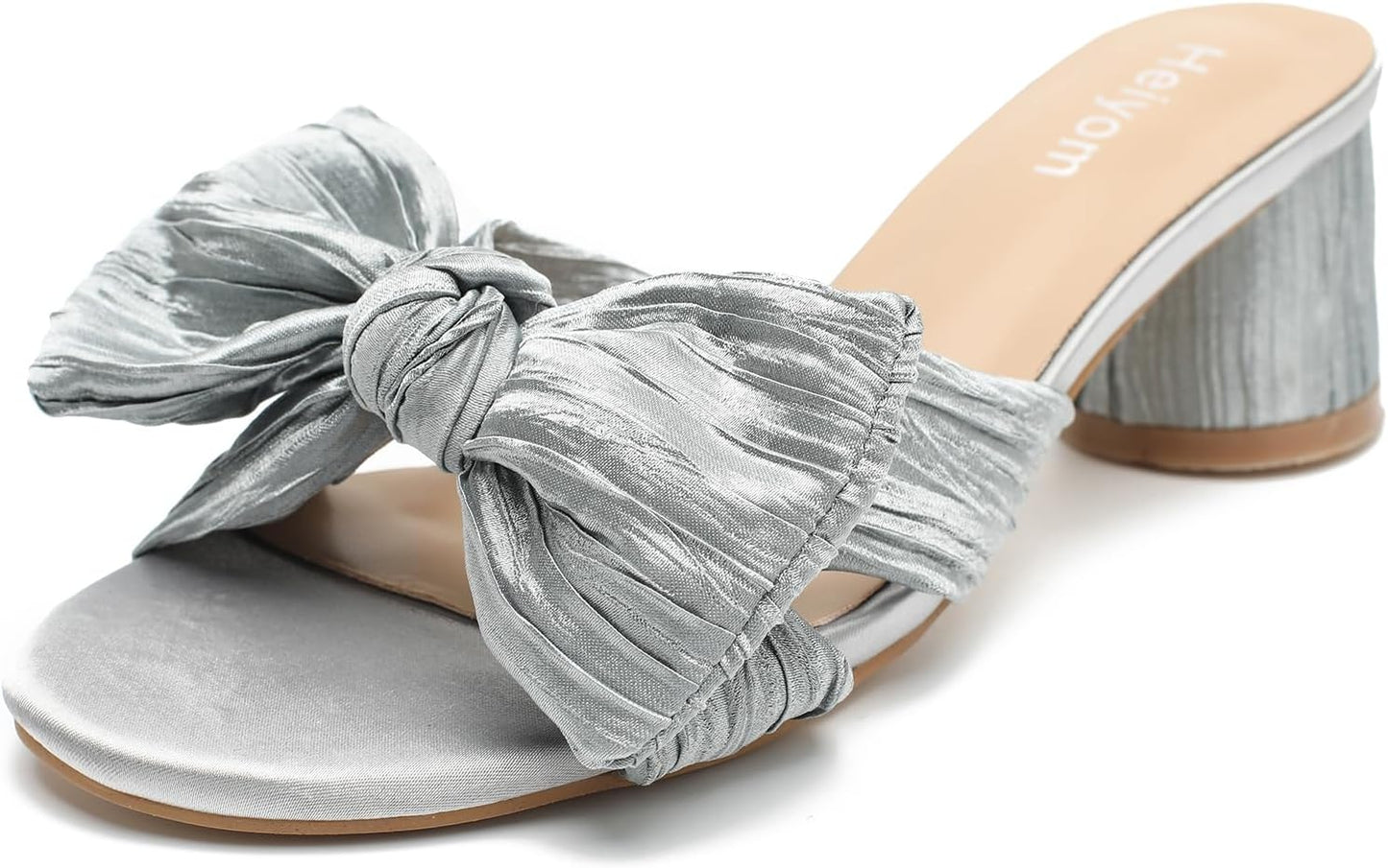 Women's Bowknot Low Chunky Heels Mules Sandals for Weddings
